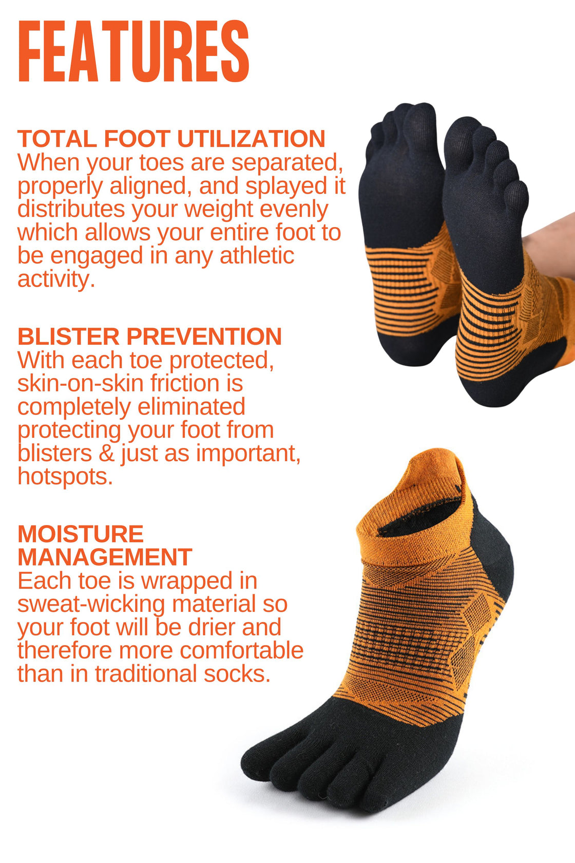 Five Finger Toe Socks - Orange