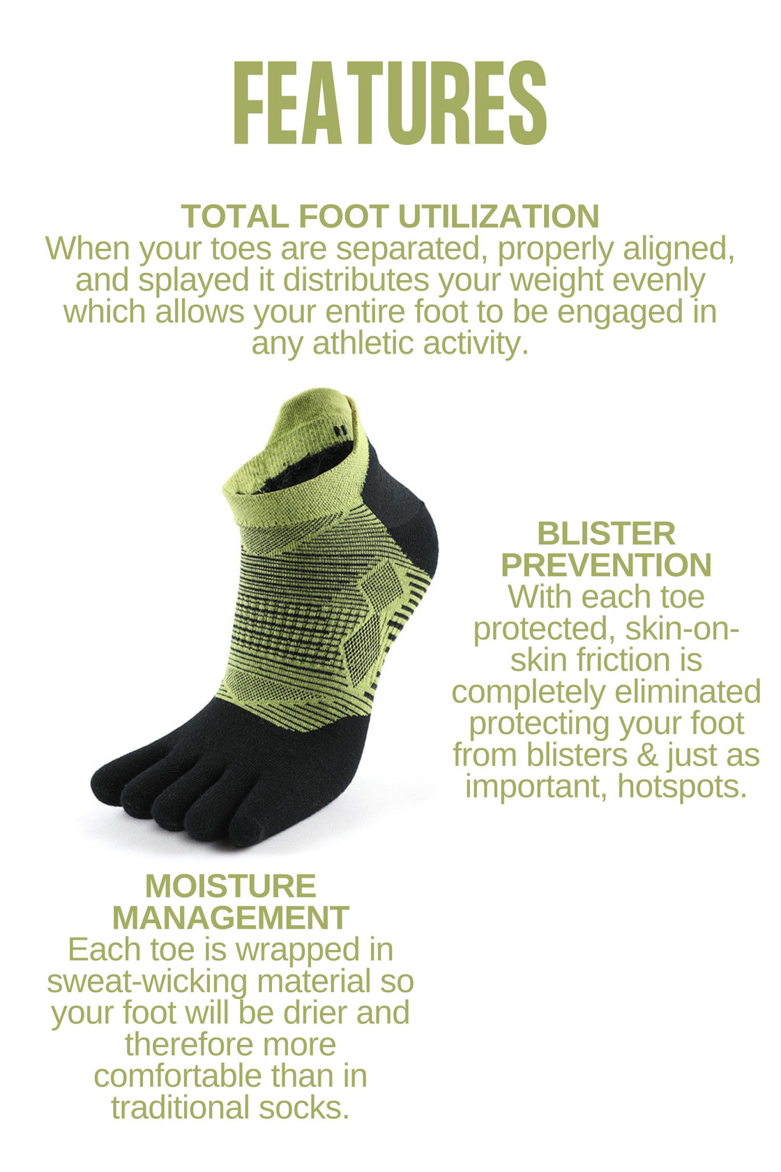 Five Finger Toe Socks Green – ENDURACE - Main Image
