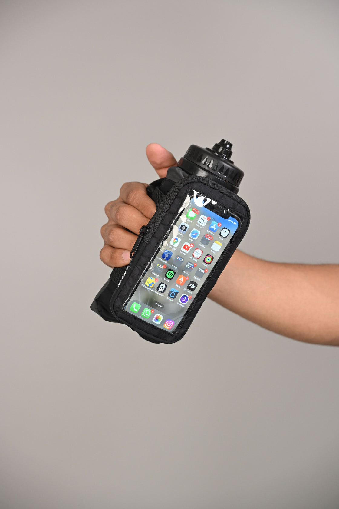 Handheld Flask with Phone Holder - Black