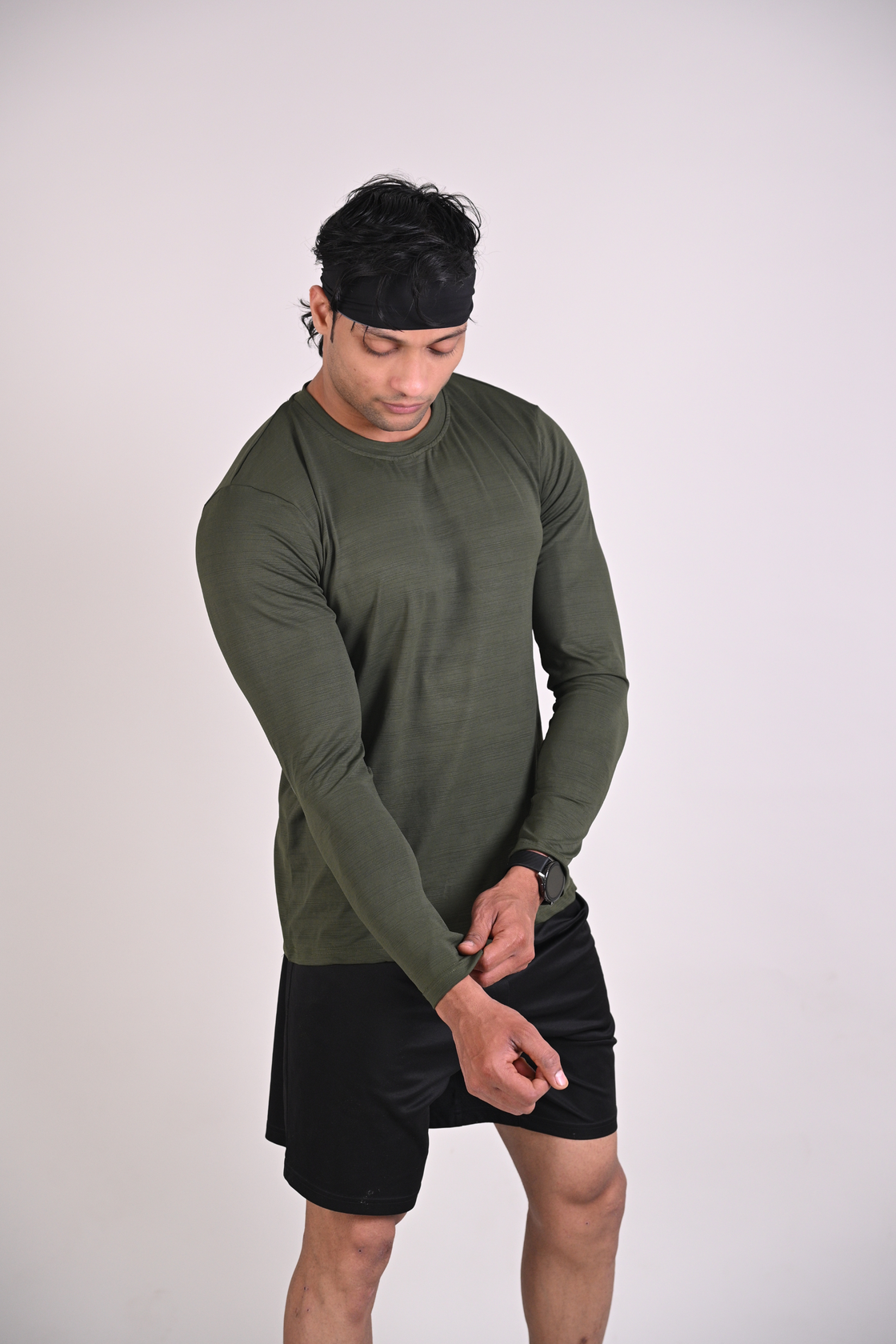 Men's Solid Full Sleeves T shirt - Olive