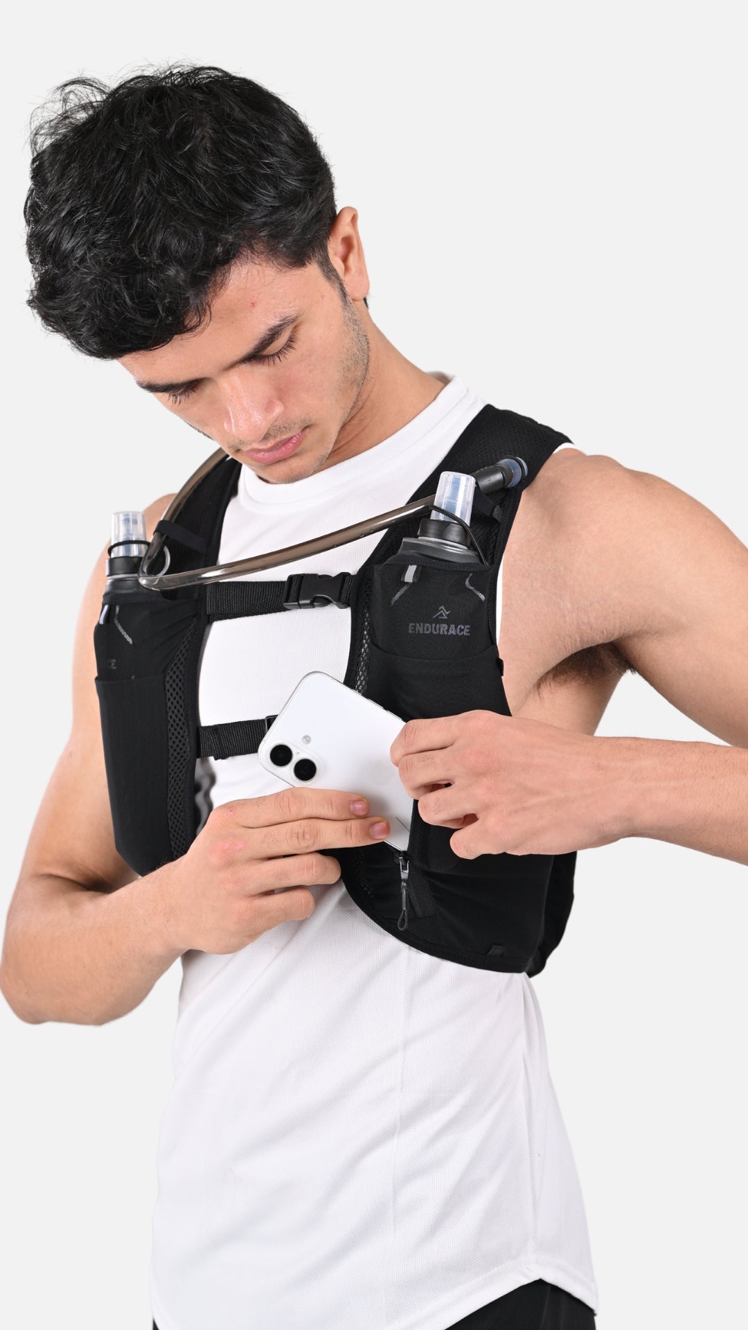 Unisex 8 Litres Black Hydration Vest (With 2x500ML Soft Flasks + 1x2L Reservoir)