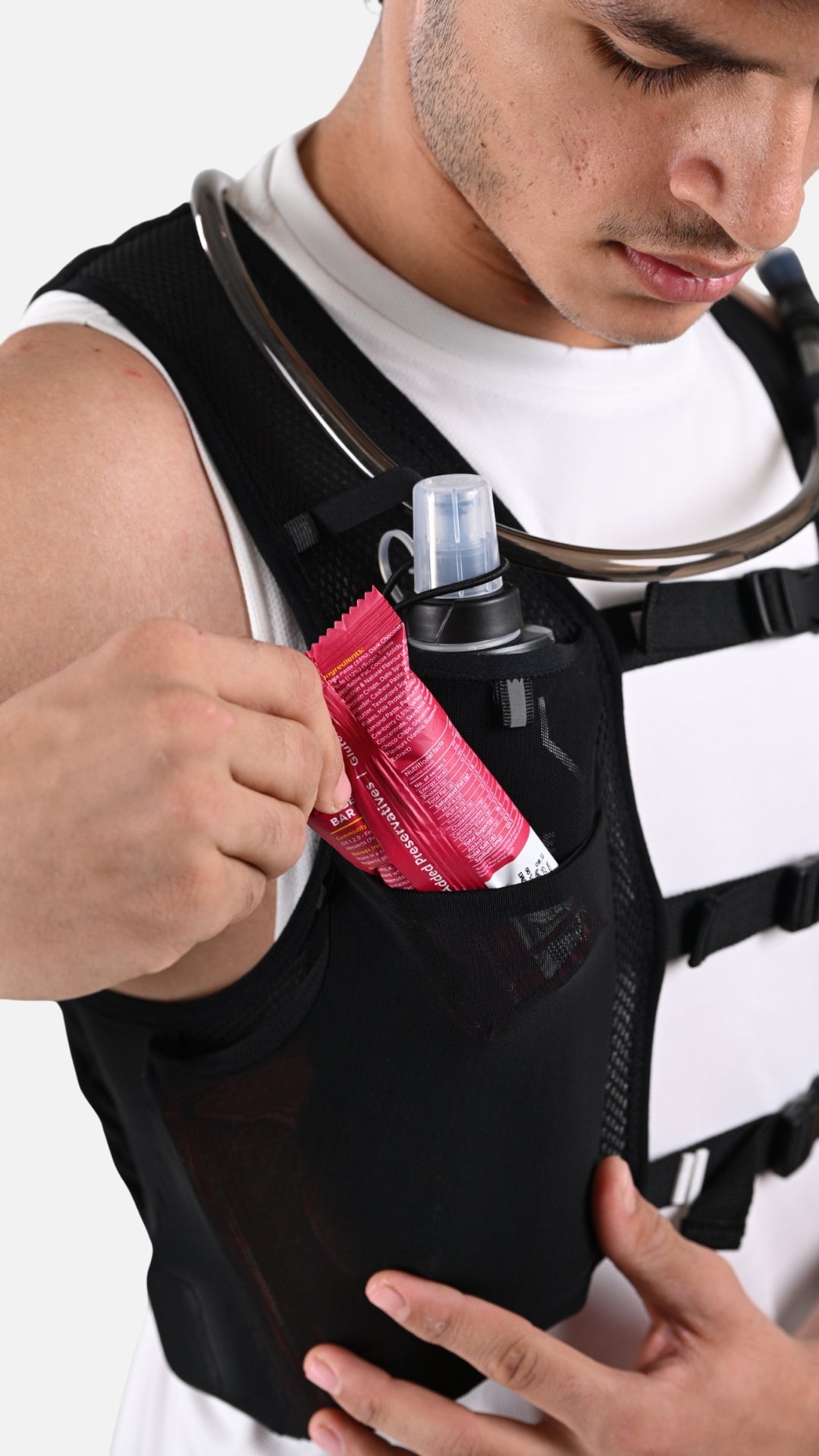 Unisex 8 Litres Black Hydration Vest (With 2x500ML Soft Flasks + 1x2L Reservoir)
