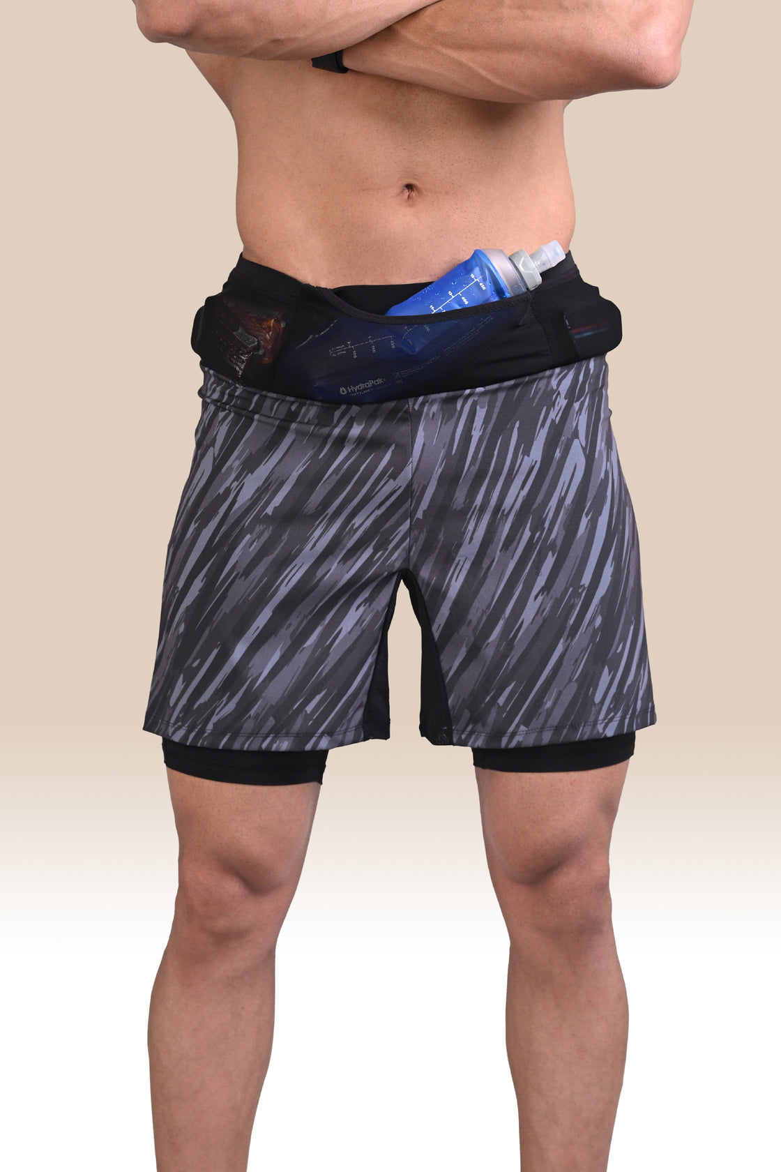 Long Distance Running Shorts - 7 Pockets, 3 Layered - Black