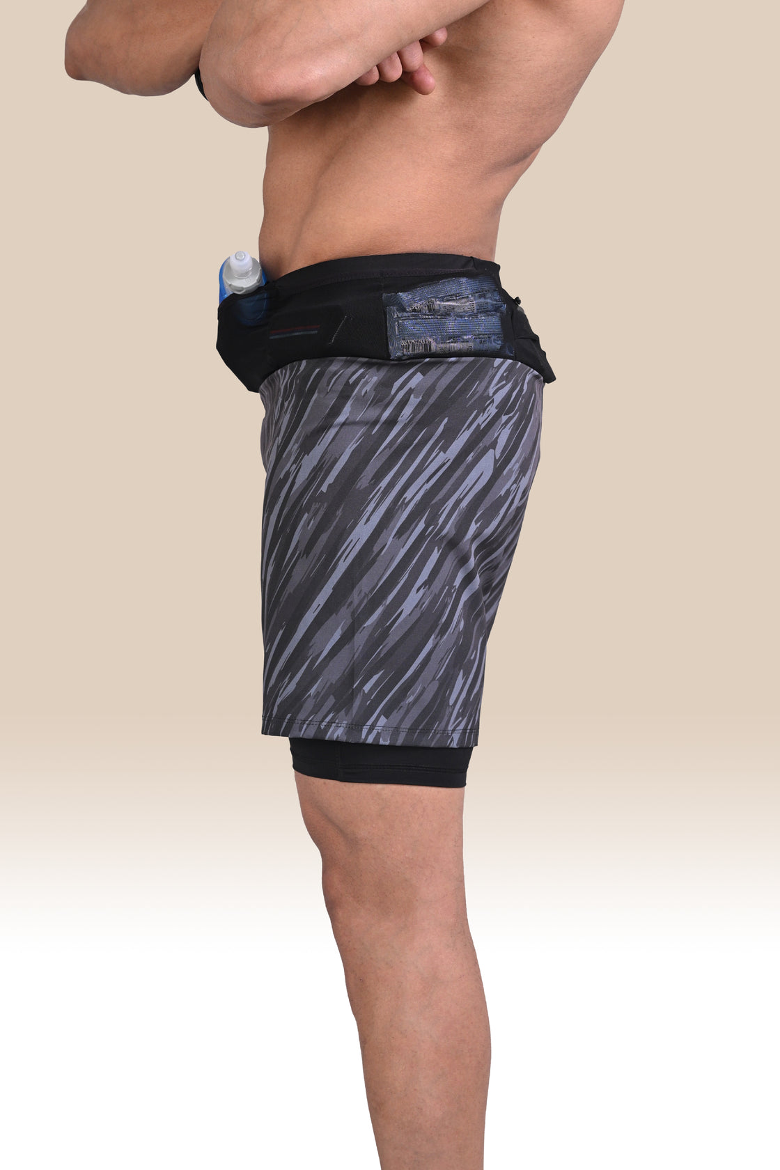 Long Distance Running Shorts - 7 Pockets, 3 Layered - Black