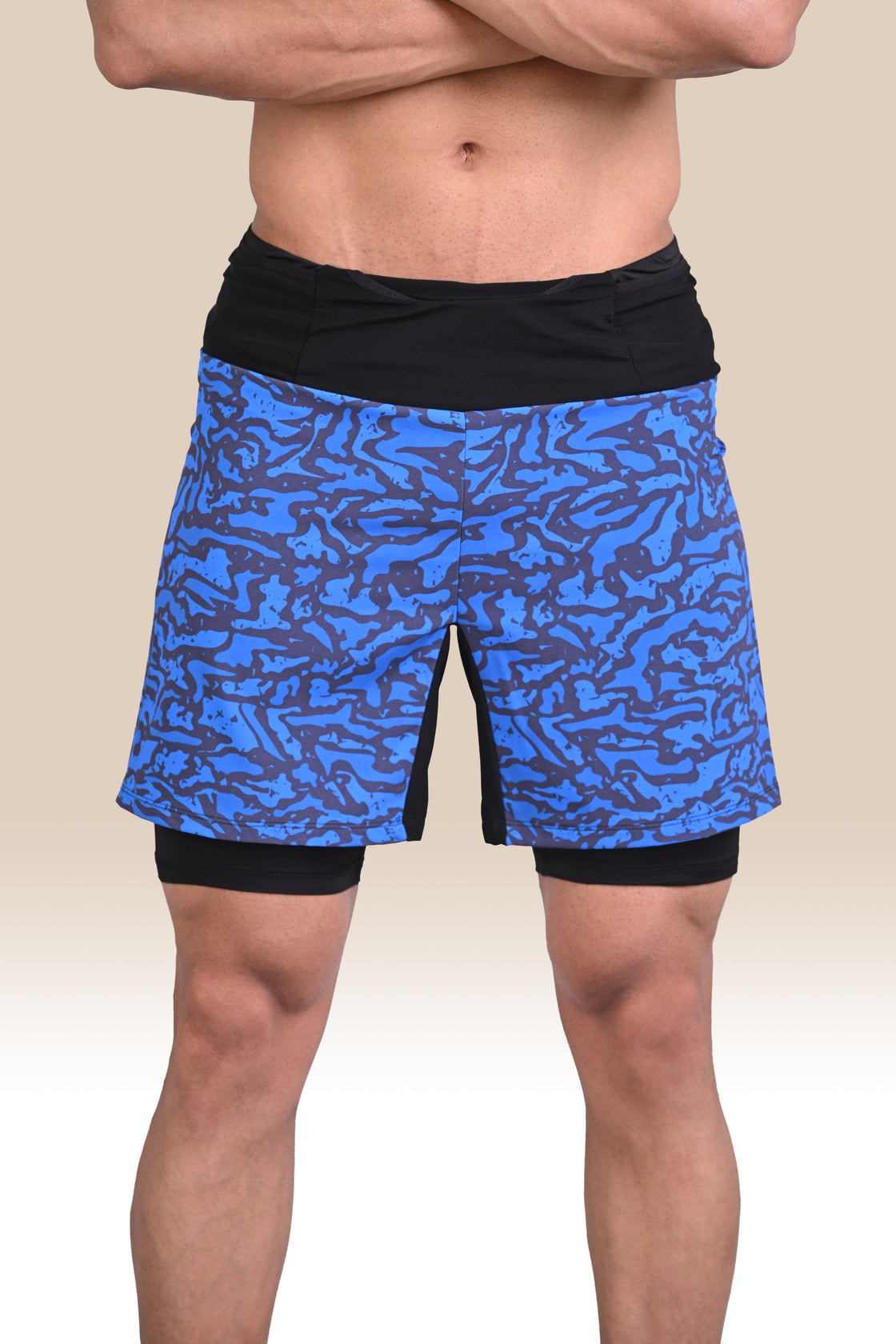 Long Distance Running Shorts - 7 Pockets, 3 Layered - Blue