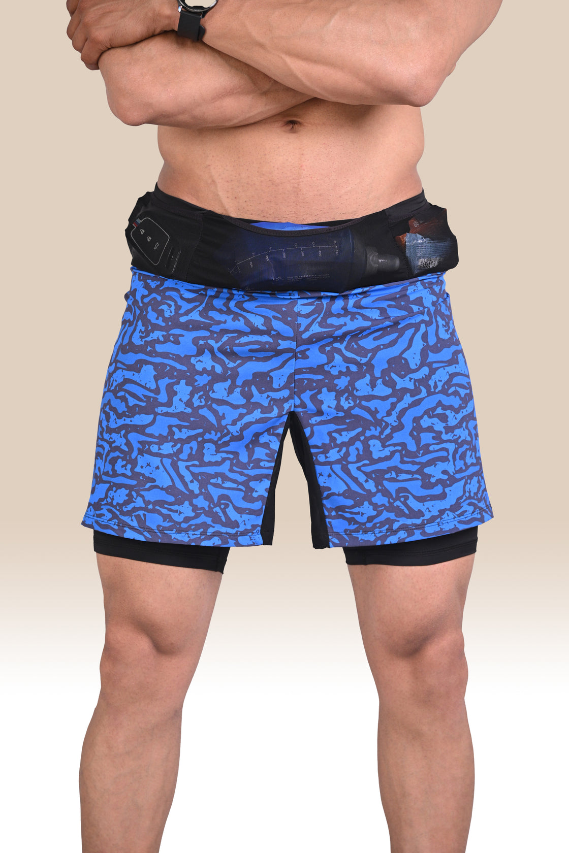 Long Distance Running Shorts - 7 Pockets, 3 Layered - Blue