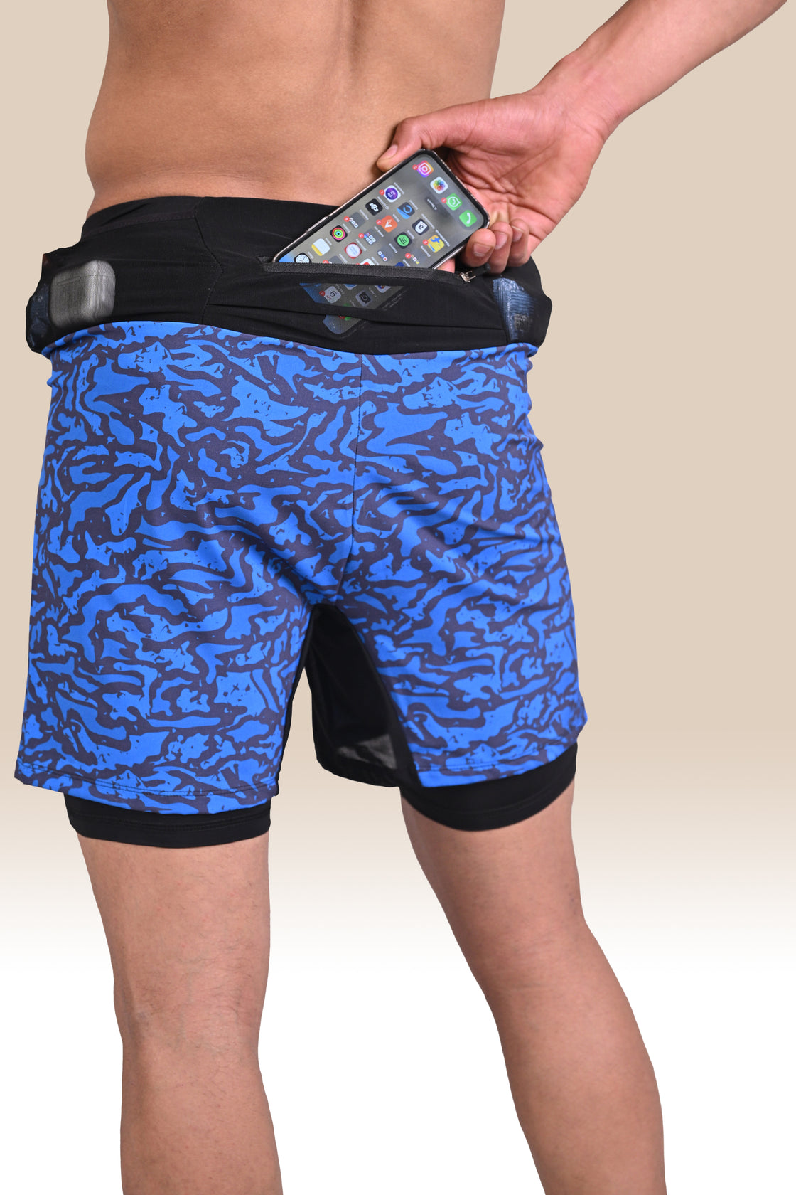 Long Distance Running Shorts - 7 Pockets, 3 Layered - Blue