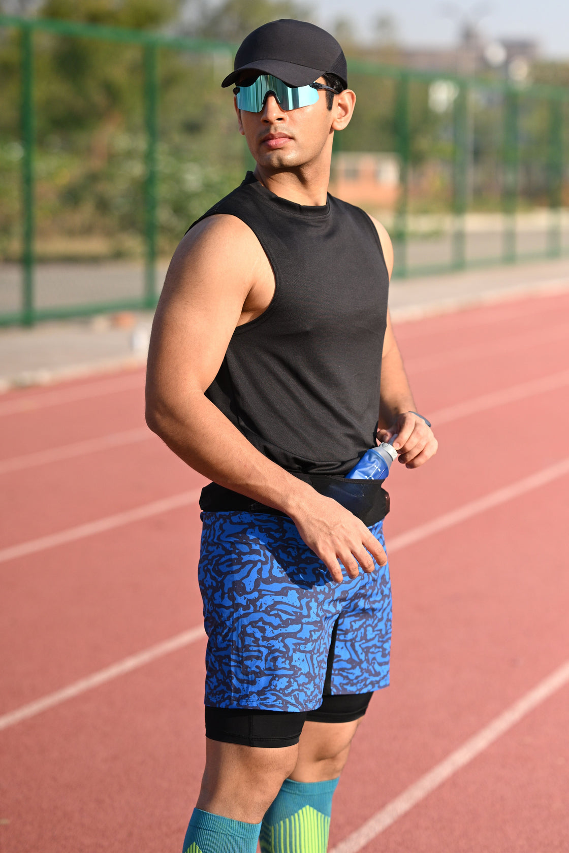 Long Distance Running Shorts - 7 Pockets, 3 Layered - Blue