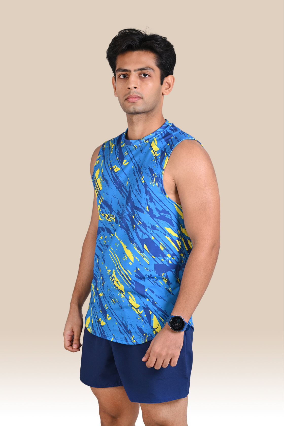 Men's Graphic Tank Top - Blue and Yellow