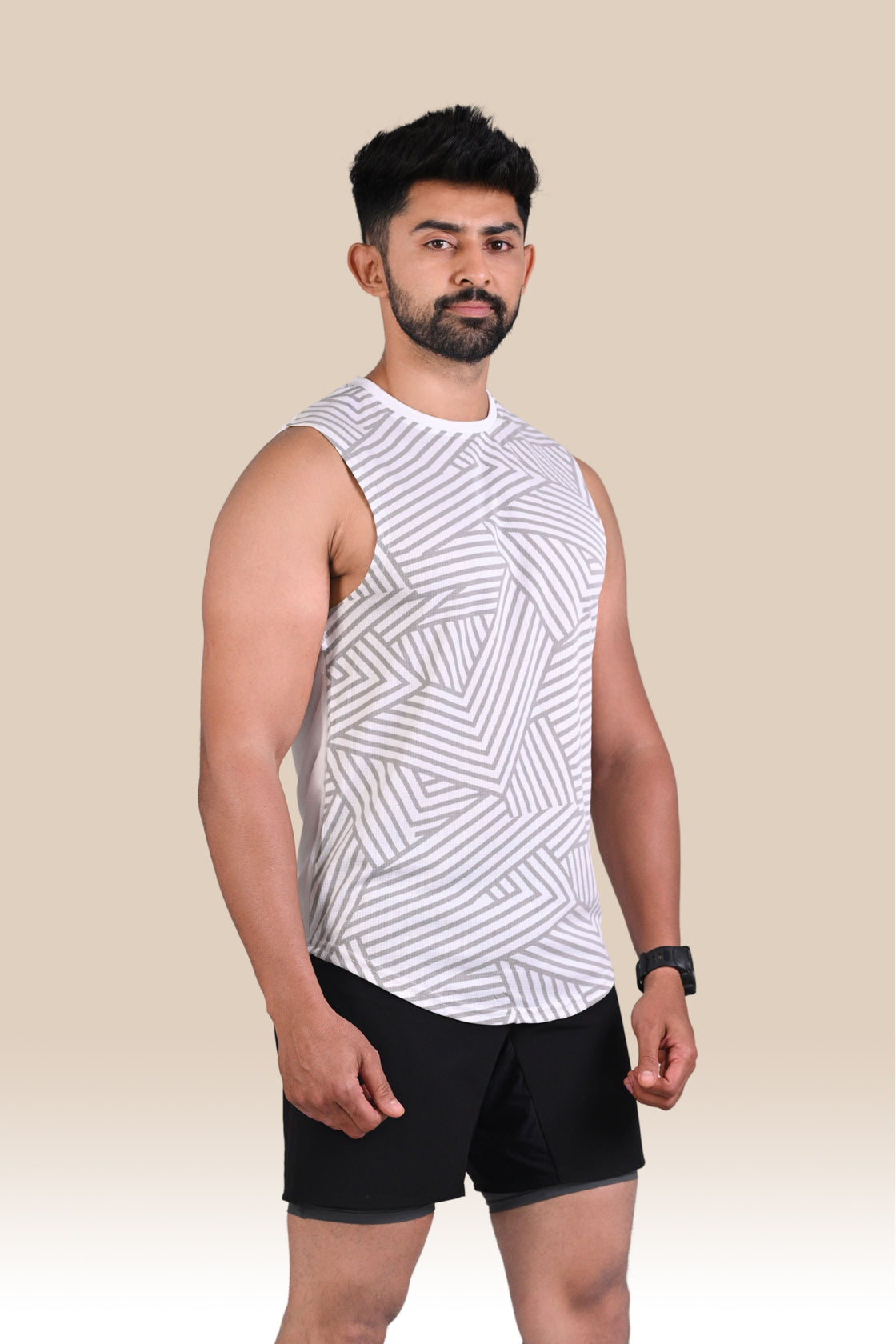 Men's Graphic Tank Top - White & Grey