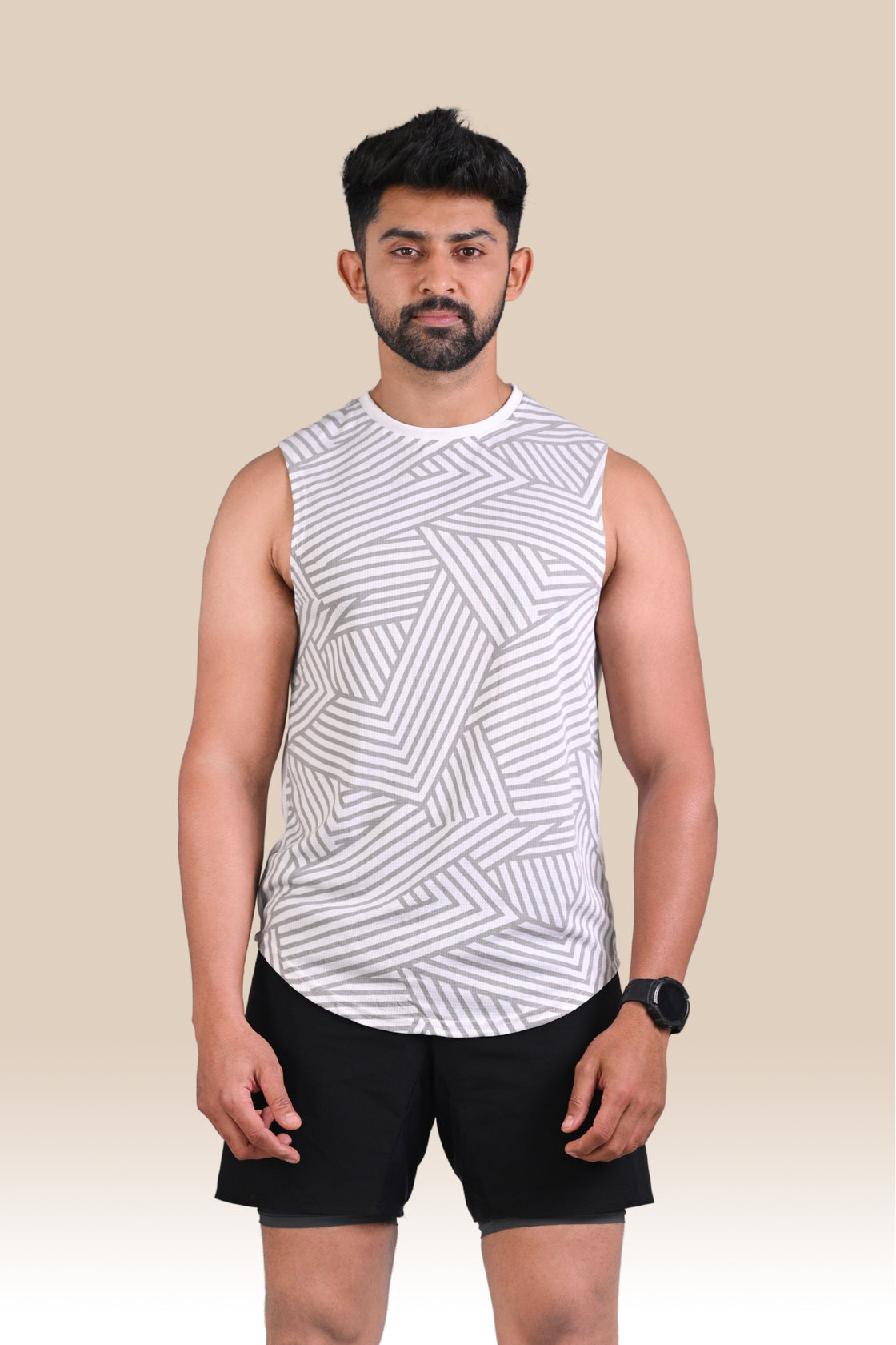 Men's Graphic Tank Top - White & Grey