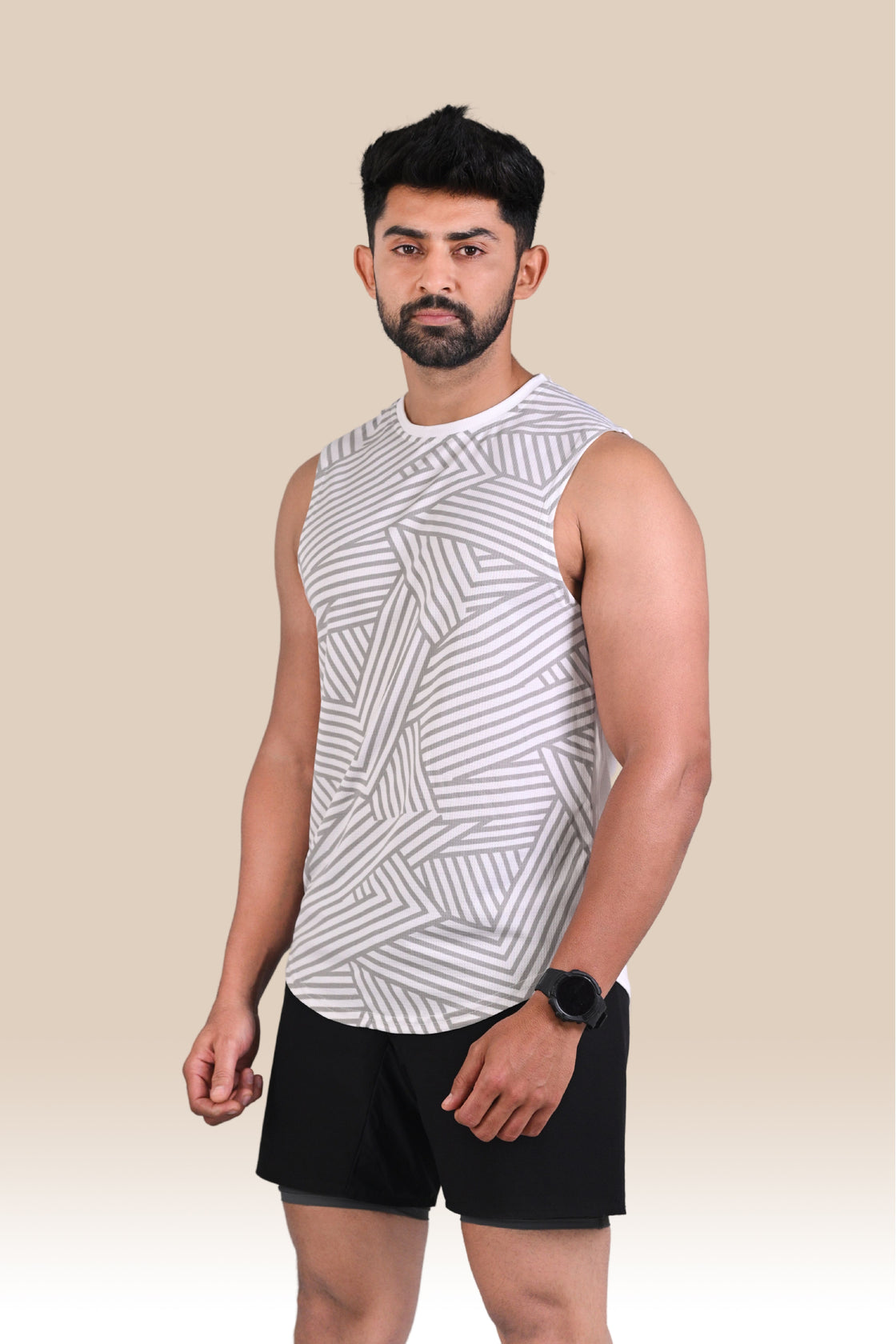 Men's Graphic Tank Top - White & Grey