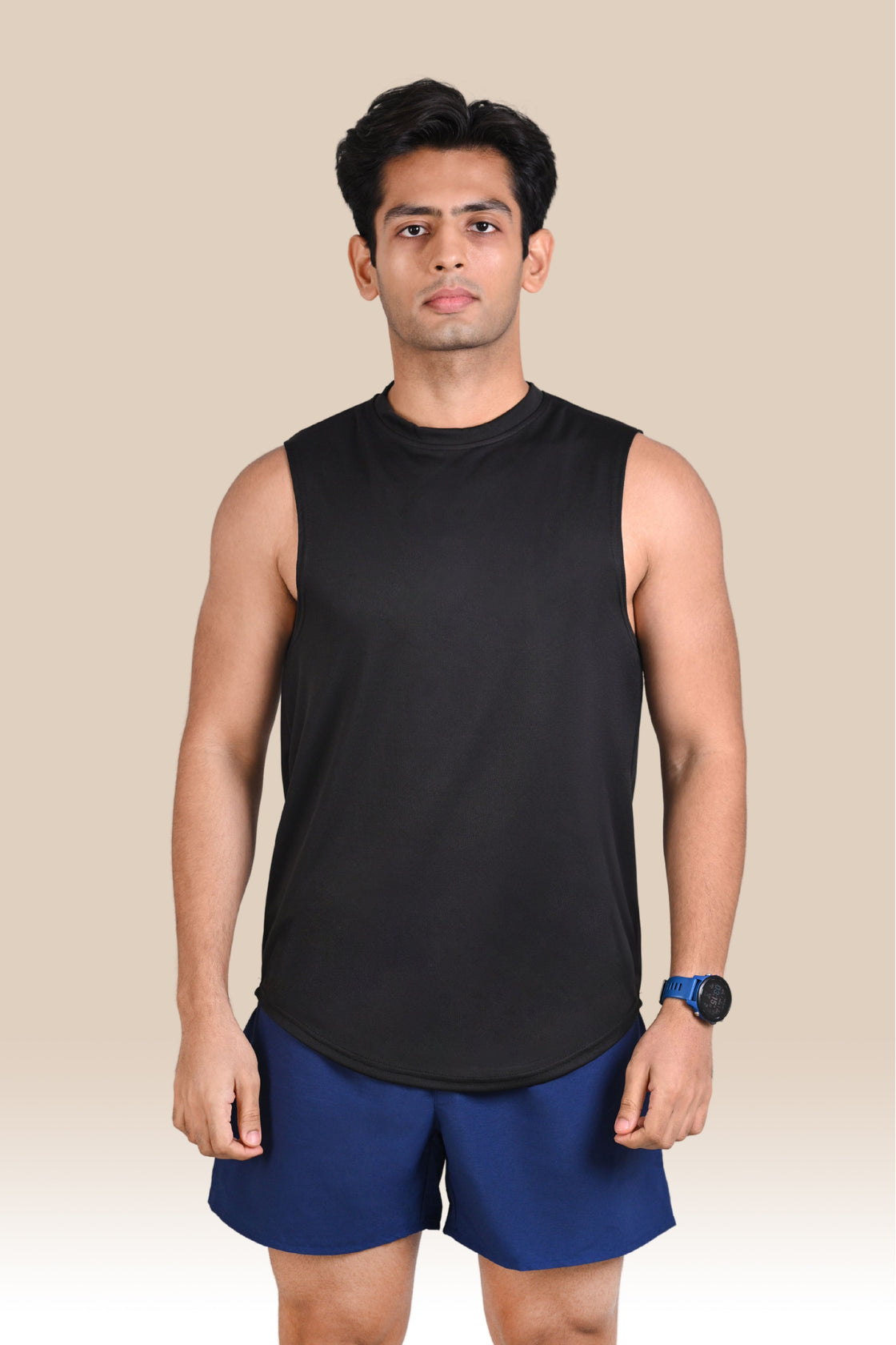 Men's Solid Breathable Tank Top - Black