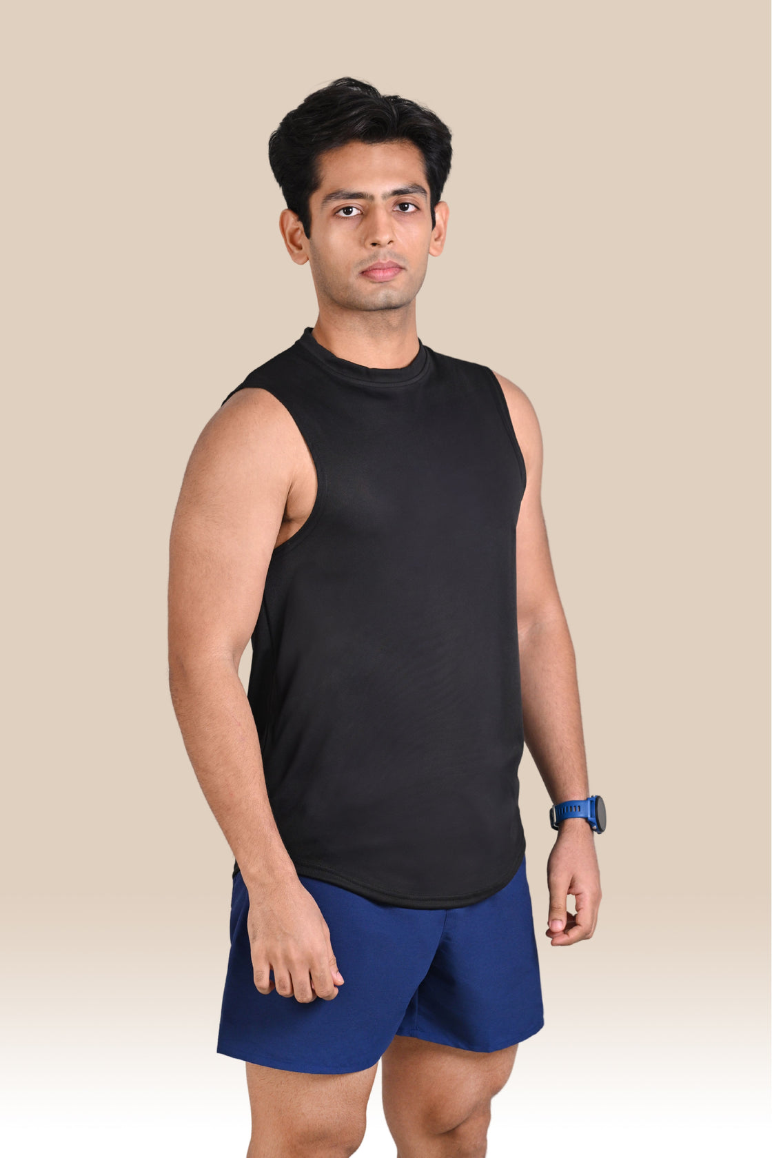 Men's Solid Breathable Tank Top - Black